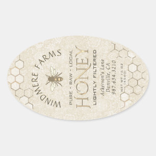 Queenline Honey Label 16/32oz Honeycomb Bee Gold Ovaler Aufkleber