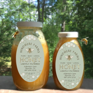Queenline Honey Label 16/32oz Honeycomb Bee Sage Ovaler Aufkleber