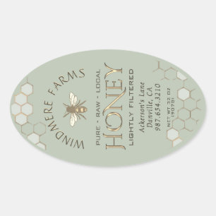 Queenline Honey Label 16/32oz Honeycomb Bee Sage Ovaler Aufkleber