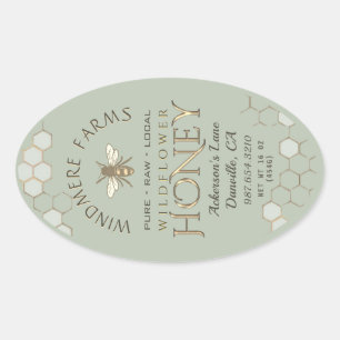 Queenline Honey Label 16/32oz Honeycomb Bee Sage Ovaler Aufkleber