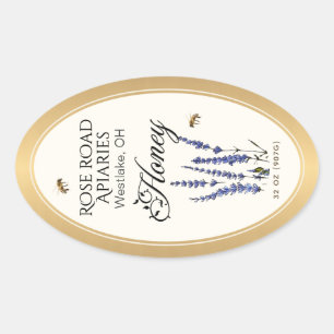 Queenline Oval Honey Gold Border mit Bienen Blume Ovaler Aufkleber