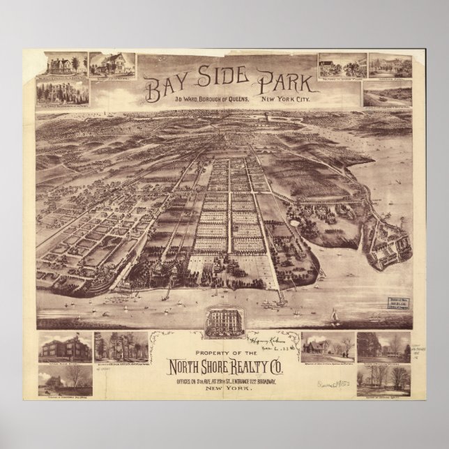 Queens New York 1915 Antike Panoramakarte Poster (Vorne)