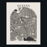 Queens New York Boho Arch Beige Street Map Poster<br><div class="desc">Queens New York Boho Minimal Arch Full Beige Color Street Karte</div>