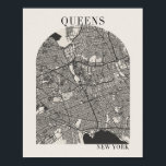 Queens New York Boho Arch Beige Street Map Poster<br><div class="desc">Queens New York Boho Minimal Arch Full Beige Color Street Karte</div>