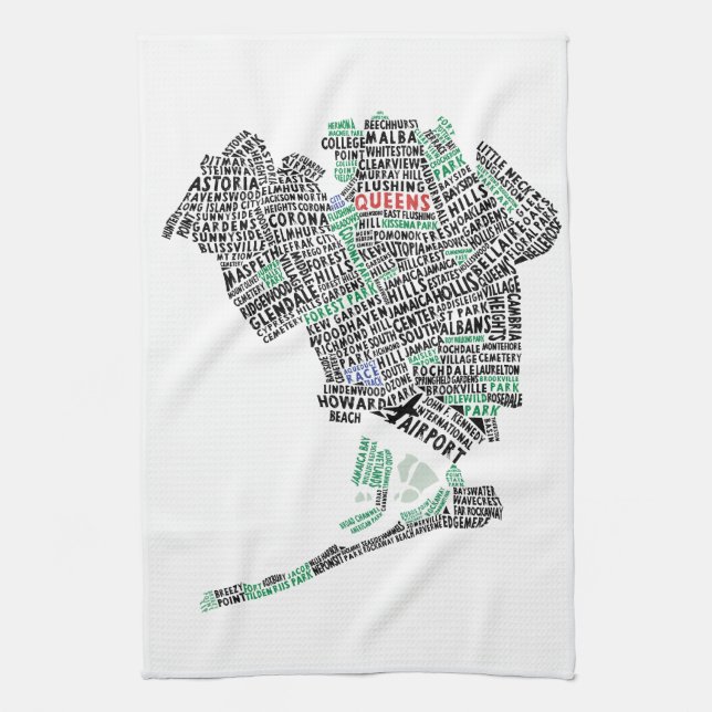 Queens, New- Yorktypographie-Karten-Tee-Tuch Küchentuch (Vertikal)