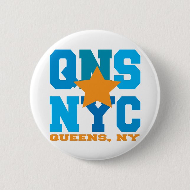Queens, NY Blau-Knopf Button (Vorderseite)