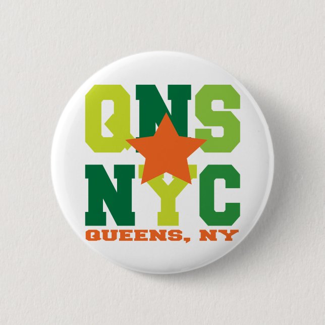 Queens, NY grüner Knopf Button (Vorderseite)