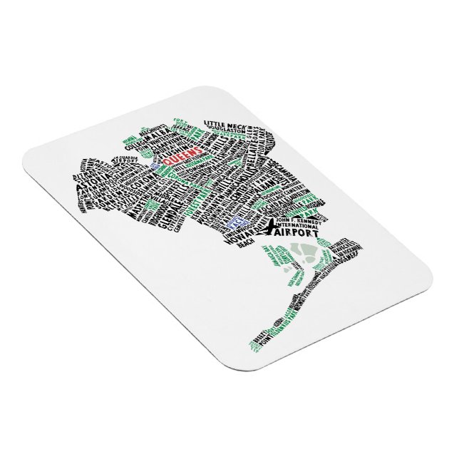 Queens NY Typografy Map Flexi Magnet (Rechte Seite)