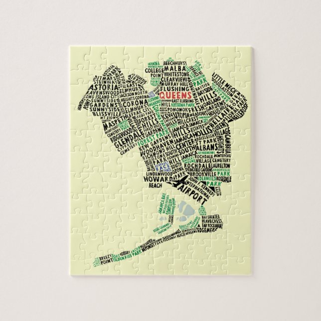 Queens NYC Typografie Karte Jigsaw Puzzle (Vertikal)