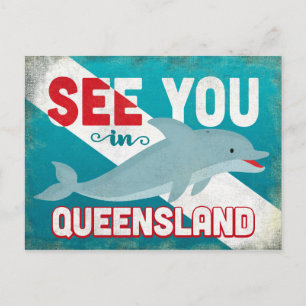 Queensland Dolphin - Retro Vintage Reise Postkarte
