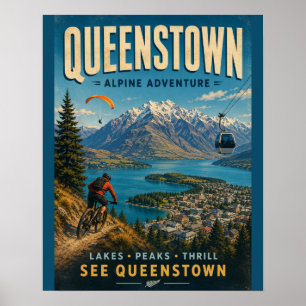 Queenstown Alpine Adventure Digitaler Kunst Druck Poster