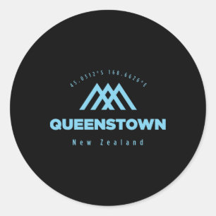 Queenstown Berg Urlaub Skifahren Neuseeland Runder Aufkleber