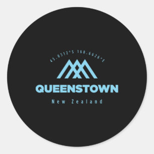 Queenstown Berg Urlaub Skifahren Neuseeland Runder Aufkleber