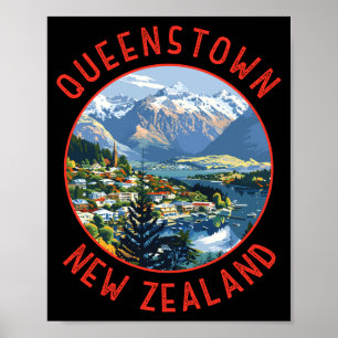 Queenstown Neuseeland Retro abgenutzt Kreis Poster