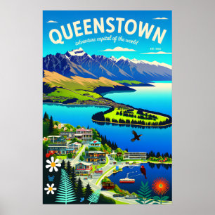 Queenstown Neuseeland Retro-Reiseposter-Kunst Poster