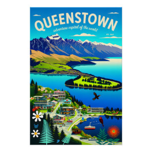 Queenstown Neuseeland Retro-Reiseposter-Kunst Poster