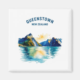 Queenstown Neuseeland Vintage Aquarell-Landschaft  Magnet