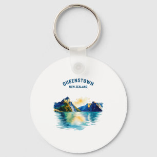 Queenstown Neuseeland Vintage-Aquarell-Szene T Schlüsselanhänger