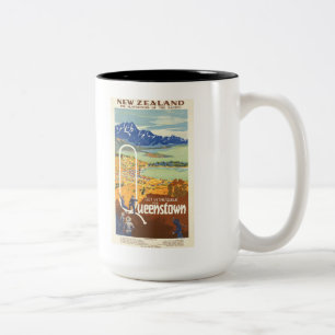 Queenstown, Neuseeland Vintage-Reise Zweifarbige Tasse