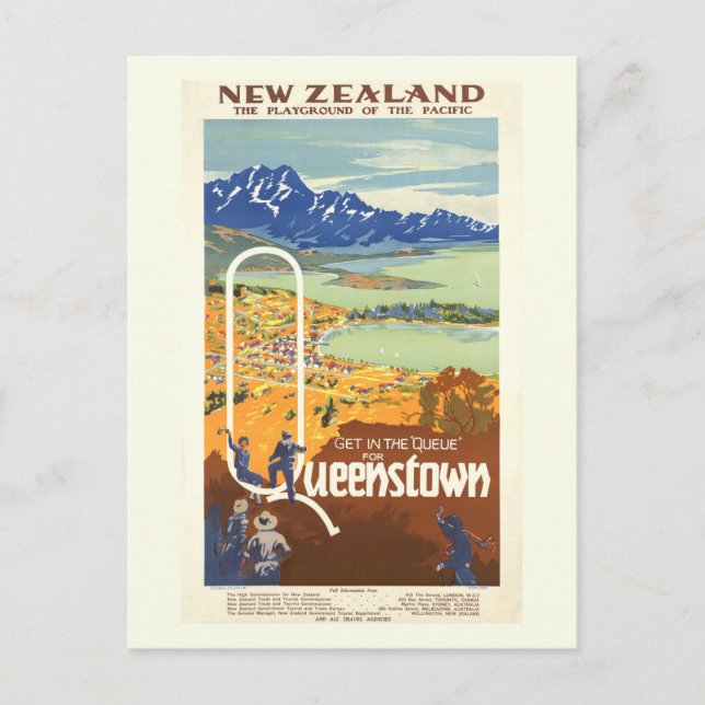Queenstown, Neuseeland Vintage Travel Postkarte (Vorderseite)