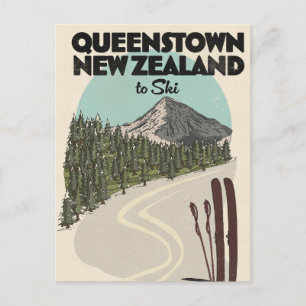 Queenstown Neuseeland zum Skifahren Postkarte