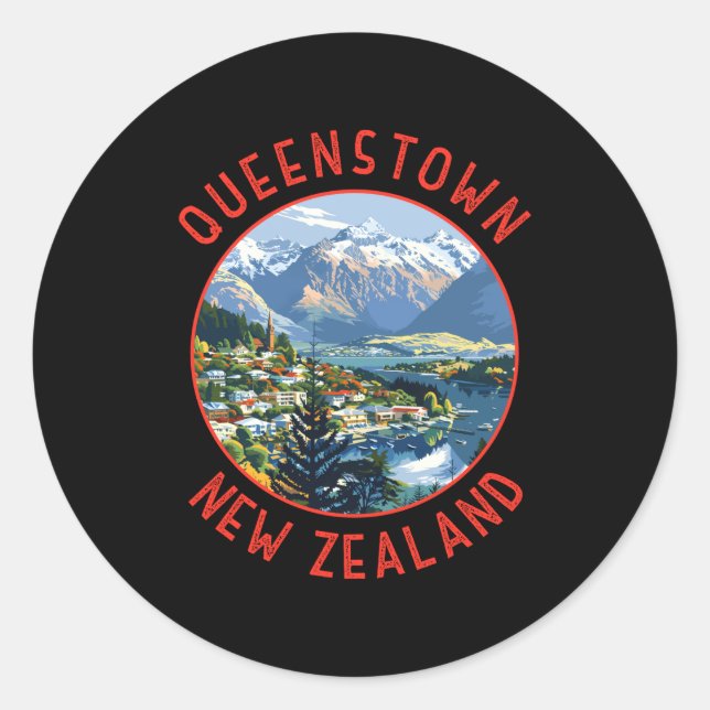 Queenstown New Zealand Retro Distressed Circle  Runder Aufkleber (Vorderseite)