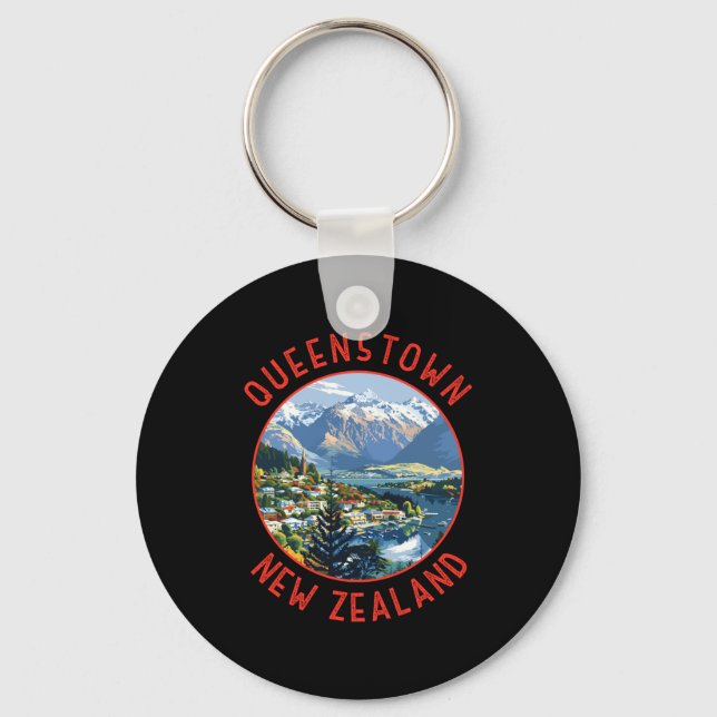 Queenstown New Zealand Retro Distressed Circle  Schlüsselanhänger (Vorderseite)