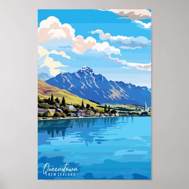 Queenstown New Zealand Travel Art Vintag Poster (Vorne)
