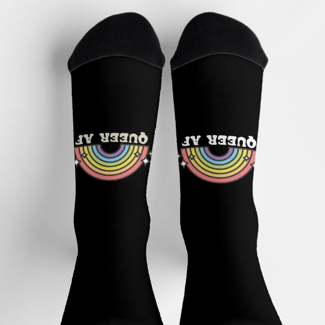 Queer AF Rainbow Gay Lesbian Trans Bisexual LGBTQ Socken (Oben)