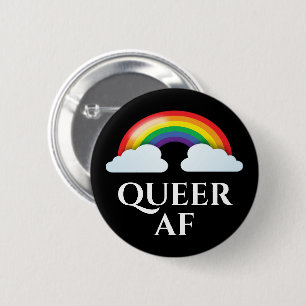 'Queer AF' Regenbogen und Wolken Button