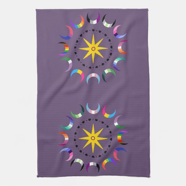 Queer Crescent Pride Monde Geschirrtuch (Vertikal)