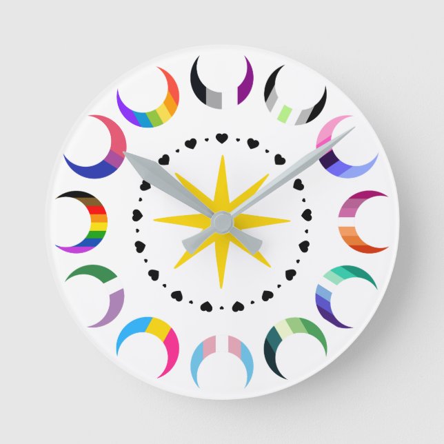 Queer Crescent Pride Monde Runde Wanduhr (Vorderseite)