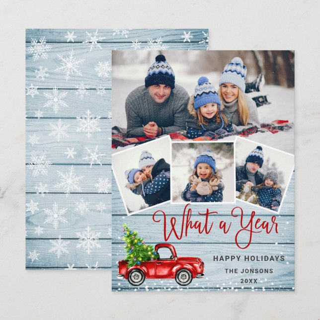 Quelle année Noël Red Farm Truck Carte de vacances (Devant / Derrière)