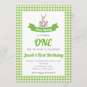 Quelques En vichy Vertes Bunny Invitation Annivers