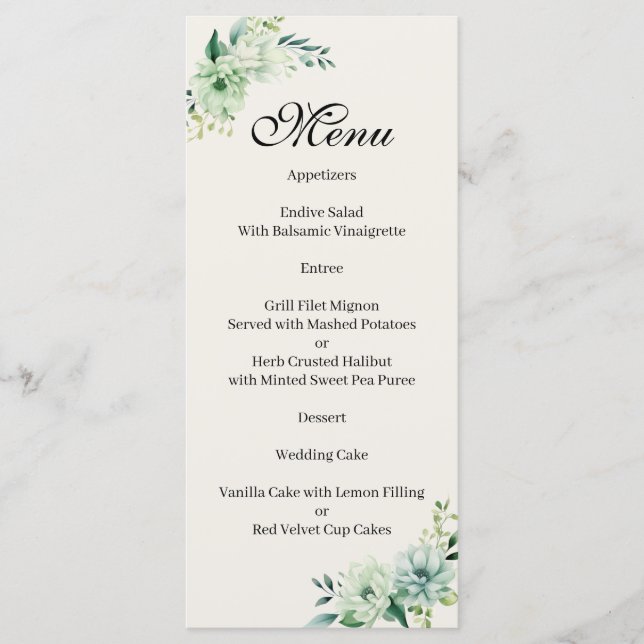 Quenceanera green floral Menu Menükarte (Vorderseite)