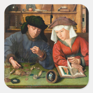 Quentin Matsys - Der Geldwechsler und seine Frau Quadratischer Aufkleber