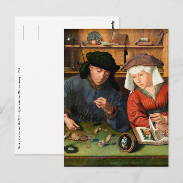 Quentin Matsys - Der Moneylender und seine Ehefrau Postkarte (Vorne/Hinten)