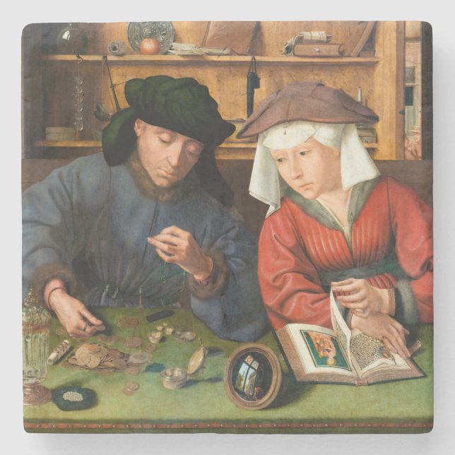 Quentin Matsys - Der Moneylender und seine Ehefrau Steinuntersetzer (Vorderseite)