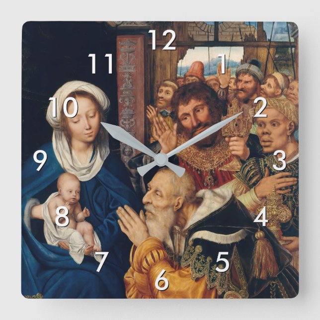 Quentin Matsys - Die Verehrung der Magi Quadratische Wanduhr (Vorderseite)