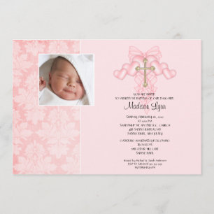 Querbaby-Mädchen-Foto-Taufe Inviation Einladung