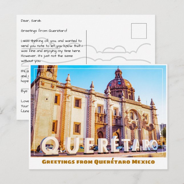Querétaro Mexico Zeichen und Kirche Postkarte (Vorne/Hinten)