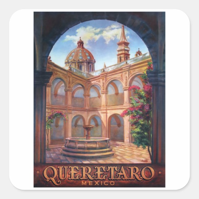 Queretaro - Mexiko - Jahrgangsreise Quadratischer Aufkleber (Vorderseite)