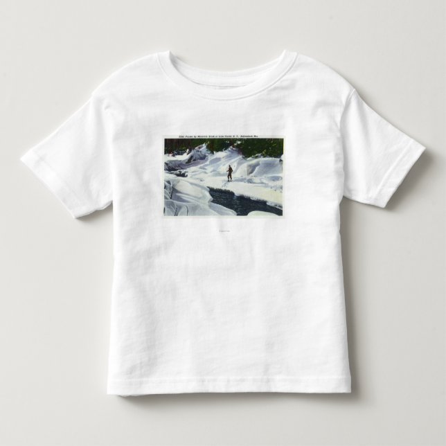 QuerfeldeinSkifahrer pausiert durch Gebirgsbach Kleinkind T-shirt (Vorderseite)