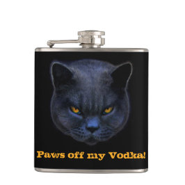 Querkatze sagt Tatzen weg von meinem Wodka! Flachmann