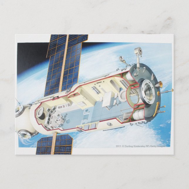Querschnitt der solarbetriebenen Raumstation Postkarte (Vorderseite)