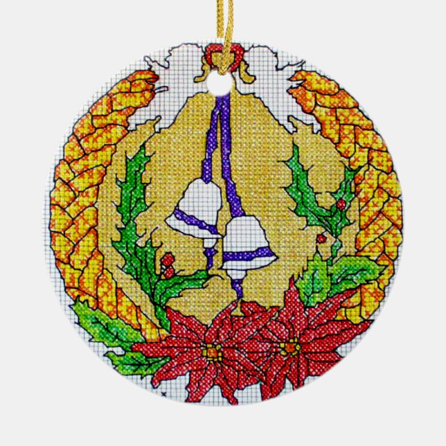 Querstich-Art-Weihnachtsverzierung Keramikornament (Vorne)