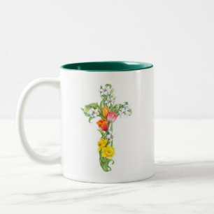 QuerTasse - Narzisse und Tulpe Zweifarbige Tasse