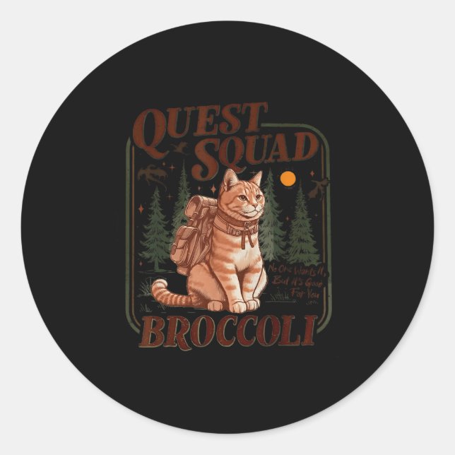 Quest Fantasy Squad Broccoli Funny Cat  Runder Aufkleber (Vorderseite)