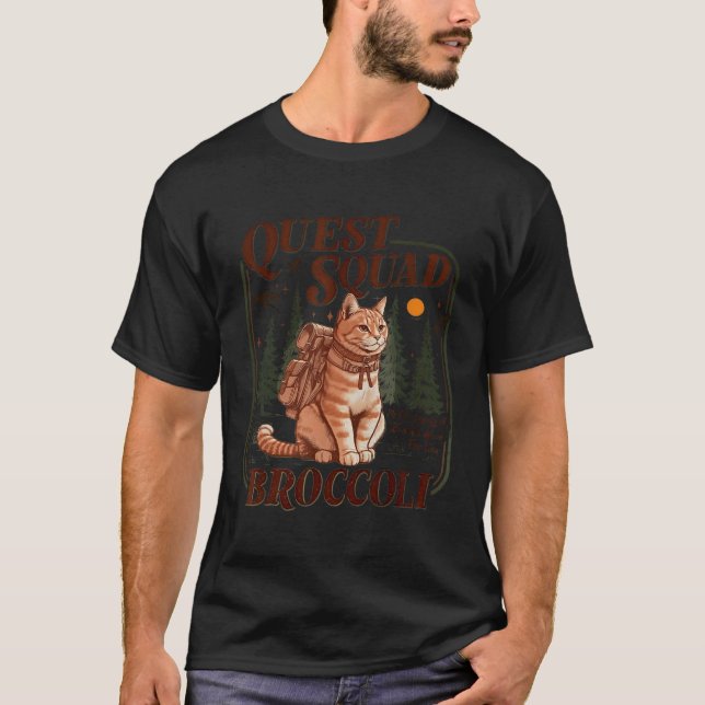Quest Fantasy Squad Broccoli Funny Cat  T-Shirt (Vorderseite)