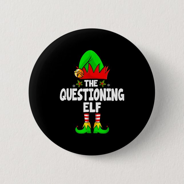Questioning Elf Group Christmas Funny Pajama Party Button (Vorderseite)